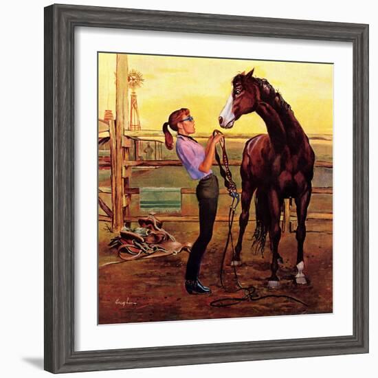 "Putting on the Bridle", July 20, 1957-George Hughes-Framed Giclee Print