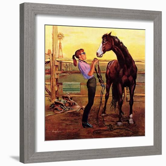 "Putting on the Bridle", July 20, 1957-George Hughes-Framed Giclee Print