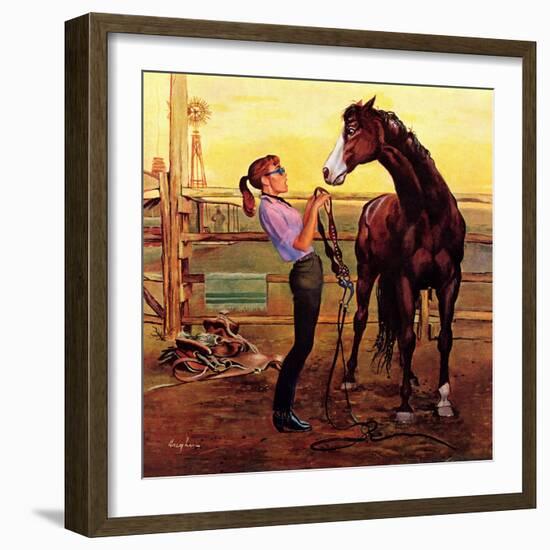 "Putting on the Bridle", July 20, 1957-George Hughes-Framed Giclee Print