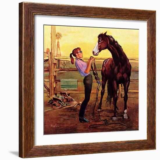 "Putting on the Bridle", July 20, 1957-George Hughes-Framed Giclee Print