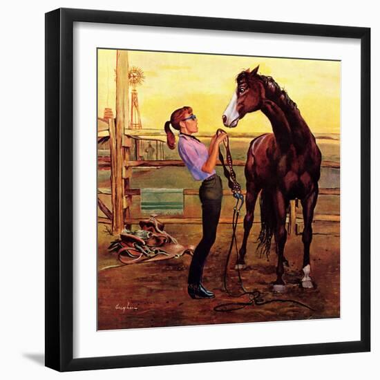 "Putting on the Bridle", July 20, 1957-George Hughes-Framed Giclee Print