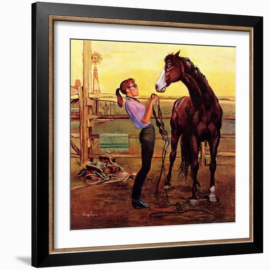 "Putting on the Bridle", July 20, 1957-George Hughes-Framed Giclee Print