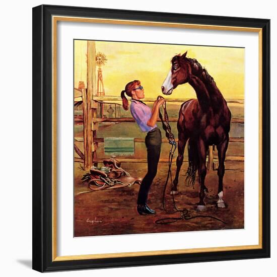 "Putting on the Bridle", July 20, 1957-George Hughes-Framed Giclee Print