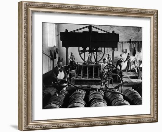 Putting the Wine in Barrels in Champagne, C.1900-null-Framed Photographic Print