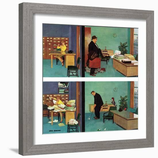 "Putting Time in the Office," February 18, 1961-Richard Sargent-Framed Giclee Print