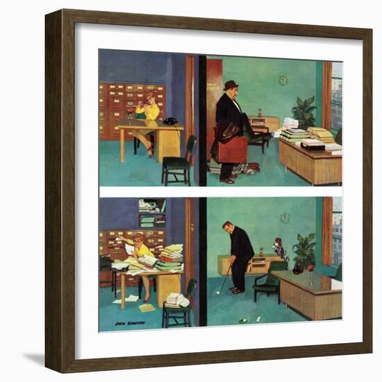 "Putting Time in the Office," February 18, 1961-Richard Sargent-Framed Giclee Print