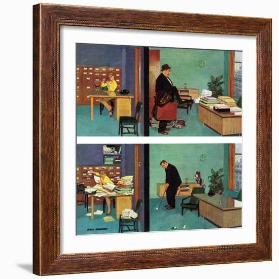 "Putting Time in the Office," February 18, 1961-Richard Sargent-Framed Giclee Print