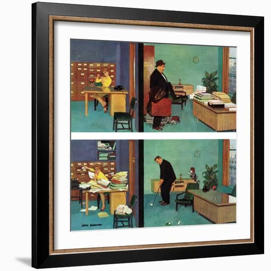 "Putting Time in the Office," February 18, 1961-Richard Sargent-Framed Giclee Print