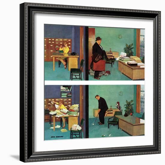 "Putting Time in the Office," February 18, 1961-Richard Sargent-Framed Giclee Print