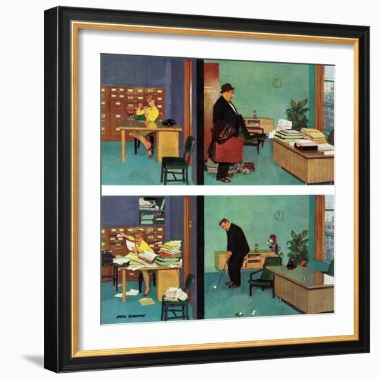 "Putting Time in the Office," February 18, 1961-Richard Sargent-Framed Giclee Print