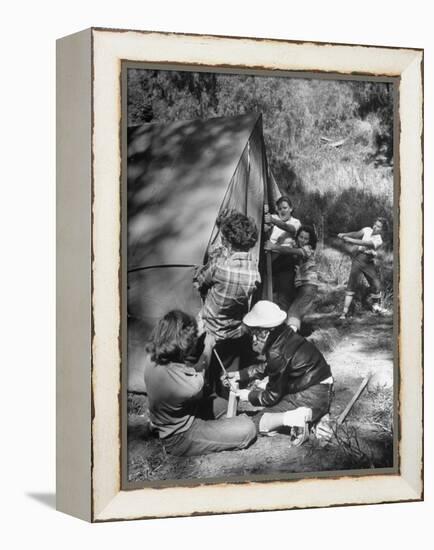 Putting Up a Tent, Some Junior High Girl Scouts Working Toward Camp Craft Badge-Ed Clark-Framed Premier Image Canvas