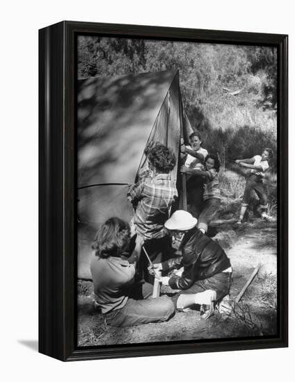 Putting Up a Tent, Some Junior High Girl Scouts Working Toward Camp Craft Badge-Ed Clark-Framed Premier Image Canvas