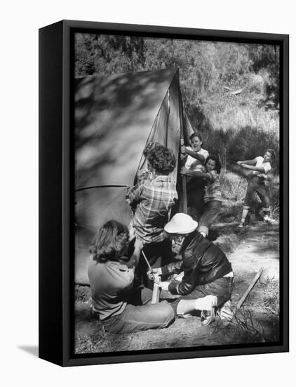 Putting Up a Tent, Some Junior High Girl Scouts Working Toward Camp Craft Badge-Ed Clark-Framed Premier Image Canvas