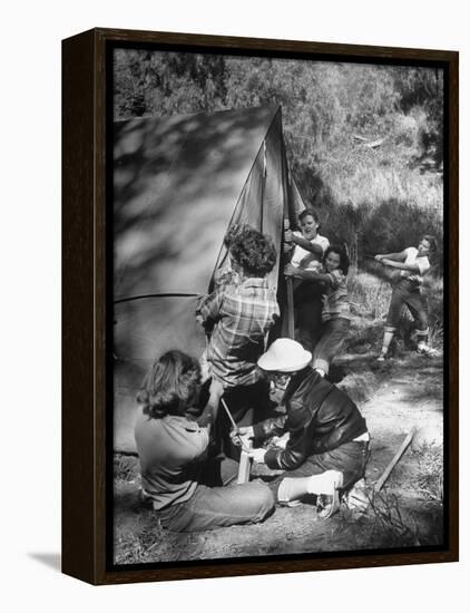 Putting Up a Tent, Some Junior High Girl Scouts Working Toward Camp Craft Badge-Ed Clark-Framed Premier Image Canvas