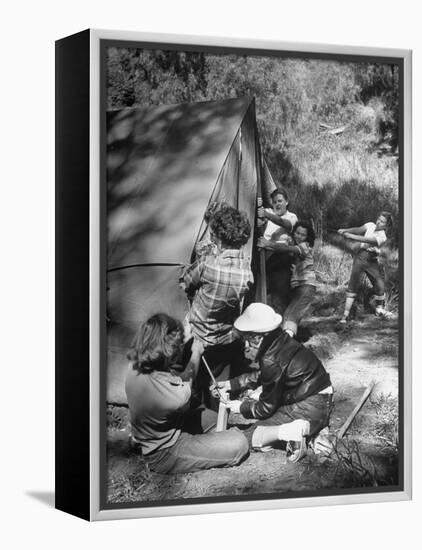 Putting Up a Tent, Some Junior High Girl Scouts Working Toward Camp Craft Badge-Ed Clark-Framed Premier Image Canvas