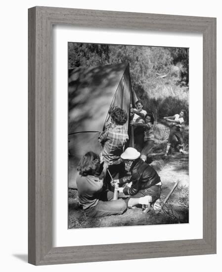 Putting Up a Tent, Some Junior High Girl Scouts Working Toward Camp Craft Badge-Ed Clark-Framed Photographic Print