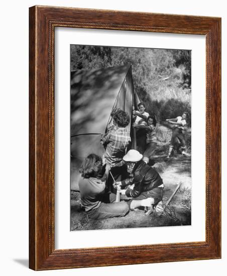 Putting Up a Tent, Some Junior High Girl Scouts Working Toward Camp Craft Badge-Ed Clark-Framed Photographic Print