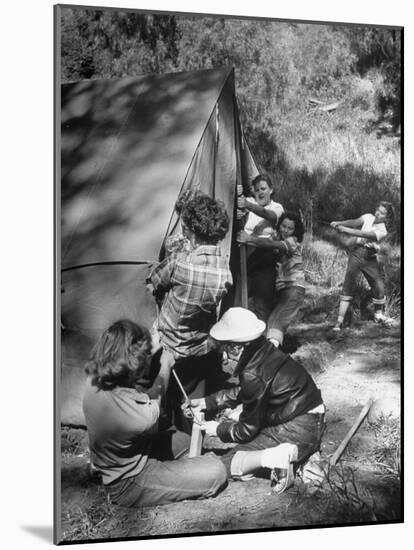 Putting Up a Tent, Some Junior High Girl Scouts Working Toward Camp Craft Badge-Ed Clark-Mounted Photographic Print