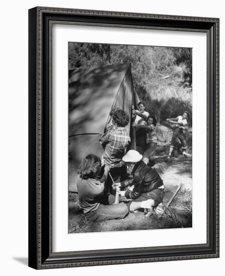 Putting Up a Tent, Some Junior High Girl Scouts Working Toward Camp Craft Badge-Ed Clark-Framed Photographic Print