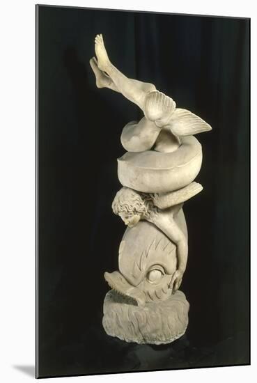 Putto on a Dolphin, Roman Copy after the Original Greek Statue-null-Mounted Giclee Print