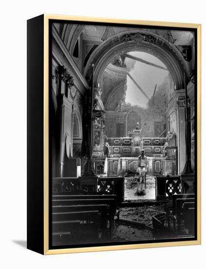 Pvt. Paul Oglesby, 30th Infantry, Standing in Reverence Before Altar in Damaged Catholic Church-Benson-Framed Premier Image Canvas