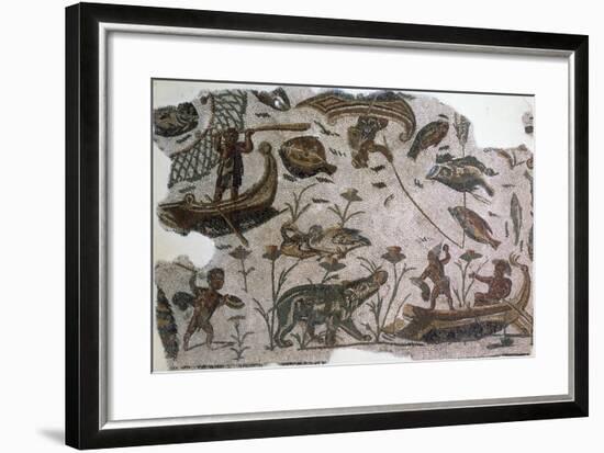 Pygmies, Fish, Ducks and Hippopotamus, Detail from Mosaic Depicting Nilotic Landscape-null-Framed Giclee Print