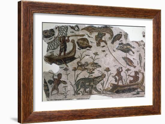 Pygmies, Fish, Ducks and Hippopotamus, Detail from Mosaic Depicting Nilotic Landscape-null-Framed Giclee Print