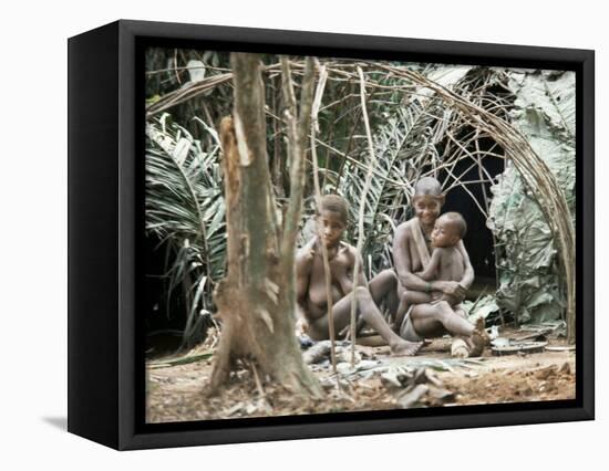 Pygmy Women and Children Outside Huts, Central African Republic, Africa-Ian Griffiths-Framed Premier Image Canvas