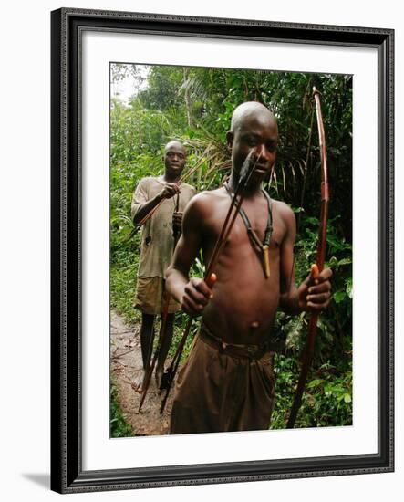 Pygmy Young Men Armed with Bows and Arrows Hunt-null-Framed Photographic Print