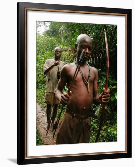 Pygmy Young Men Armed with Bows and Arrows Hunt-null-Framed Photographic Print