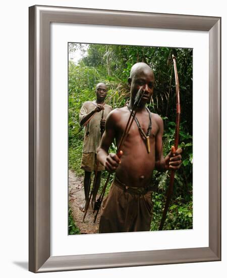 Pygmy Young Men Armed with Bows and Arrows Hunt-null-Framed Photographic Print