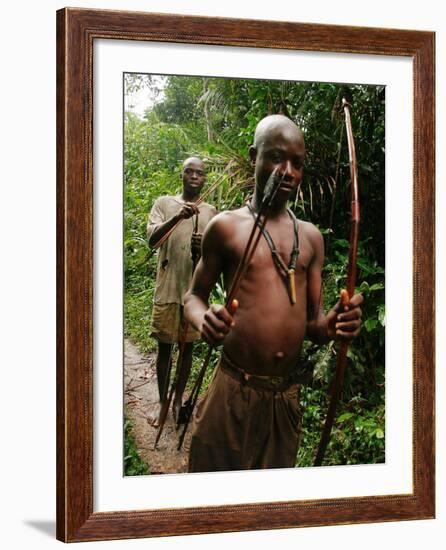 Pygmy Young Men Armed with Bows and Arrows Hunt-null-Framed Photographic Print