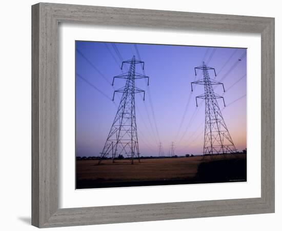 Pylons in a Rural Landscape at Dusk-John Miller-Framed Photographic Print