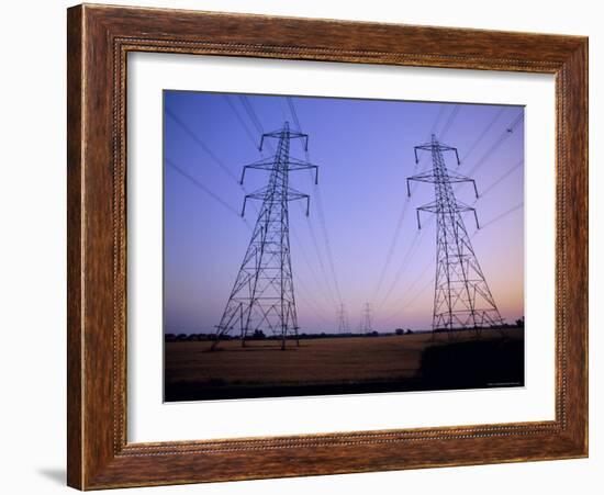 Pylons in a Rural Landscape at Dusk-John Miller-Framed Photographic Print