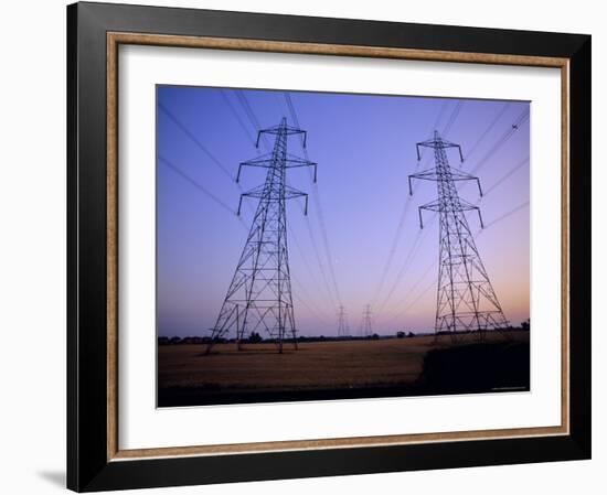 Pylons in a Rural Landscape at Dusk-John Miller-Framed Photographic Print