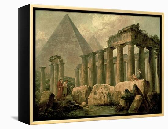 Pyramid and Temples-Hubert Robert-Framed Stretched Canvas