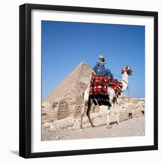 Pyramid Giza Egypt Man on Camel-null-Framed Photographic Print
