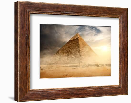 Pyramid in Sand Dust under Gray Clouds-Givaga-Framed Photographic Print