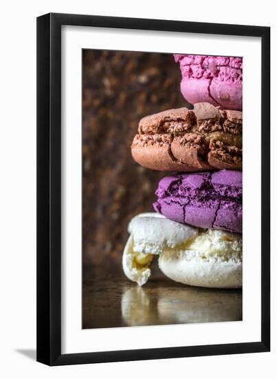 Pyramid of Broken Macaroon on a Metal Background Vertical-Denis Karpenkov-Framed Photographic Print