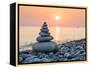 Pyramid of Stones for Meditation Lying on Sea Coast at Sunset-Maxim Blinkov-Framed Premier Image Canvas