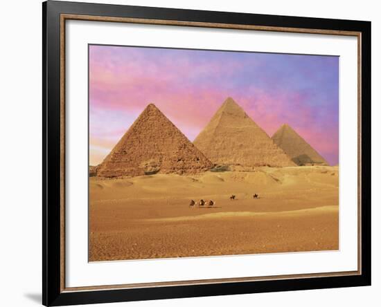 Pyramids at Sunset, Giza, Cairo, Egypt-Miva Stock-Framed Photographic Print