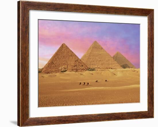 Pyramids at Sunset, Giza, Cairo, Egypt-Miva Stock-Framed Photographic Print