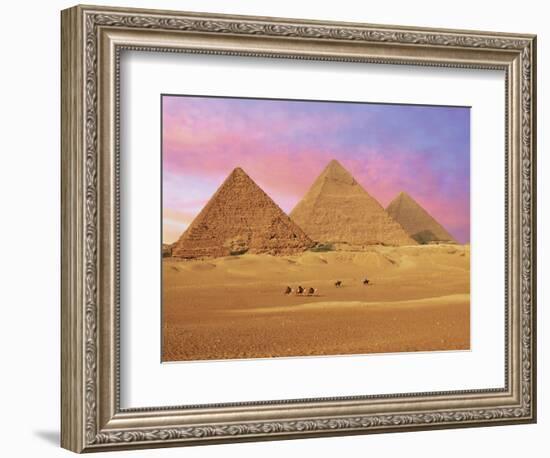 Pyramids at Sunset, Giza, Cairo, Egypt-Miva Stock-Framed Photographic Print