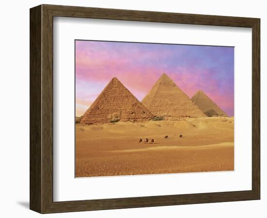 Pyramids at Sunset, Giza, Cairo, Egypt-Miva Stock-Framed Photographic Print