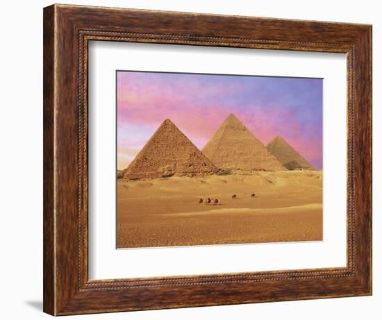 Pyramids at Sunset, Giza, Cairo, Egypt-Miva Stock-Framed Photographic Print