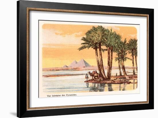 Pyramids from across the Nile, Palms, Camels, Egypt-null-Framed Premium Giclee Print