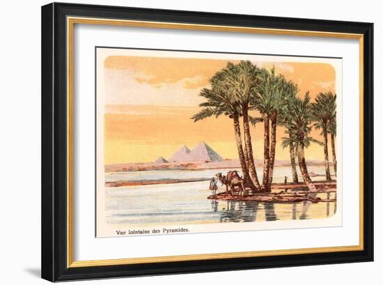Pyramids from across the Nile, Palms, Camels, Egypt-null-Framed Premium Giclee Print