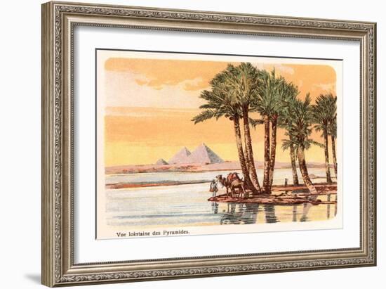 Pyramids from across the Nile, Palms, Camels, Egypt-null-Framed Art Print