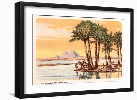 Pyramids from across the Nile, Palms, Camels, Egypt-null-Framed Art Print
