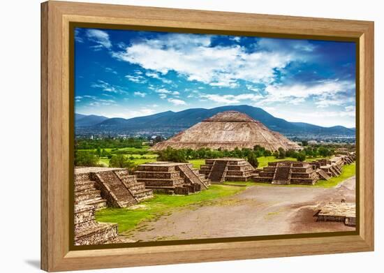 Pyramids of the Sun and Moon on the Avenue of the Dead, Teotihuacan Ancient Historic Cultural City,-Anna Omelchenko-Framed Premier Image Canvas
